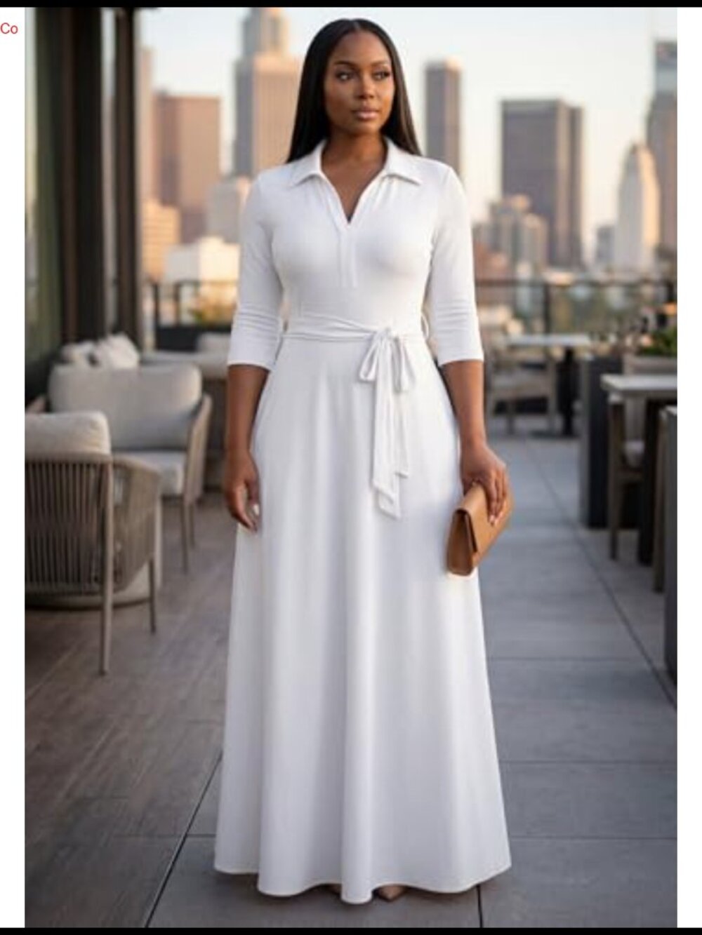 Women Maxi Dress V Neck 3/4 Sleeve Semi Formal Church Dress Pockets - Picture 3 of 6